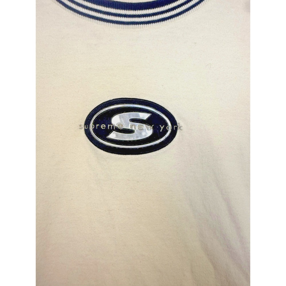 Supreme Shirt Mens Medium Striped Rib Logo Cotton Jersey Crewneck L/S Streetwear - Picture 6 of 8